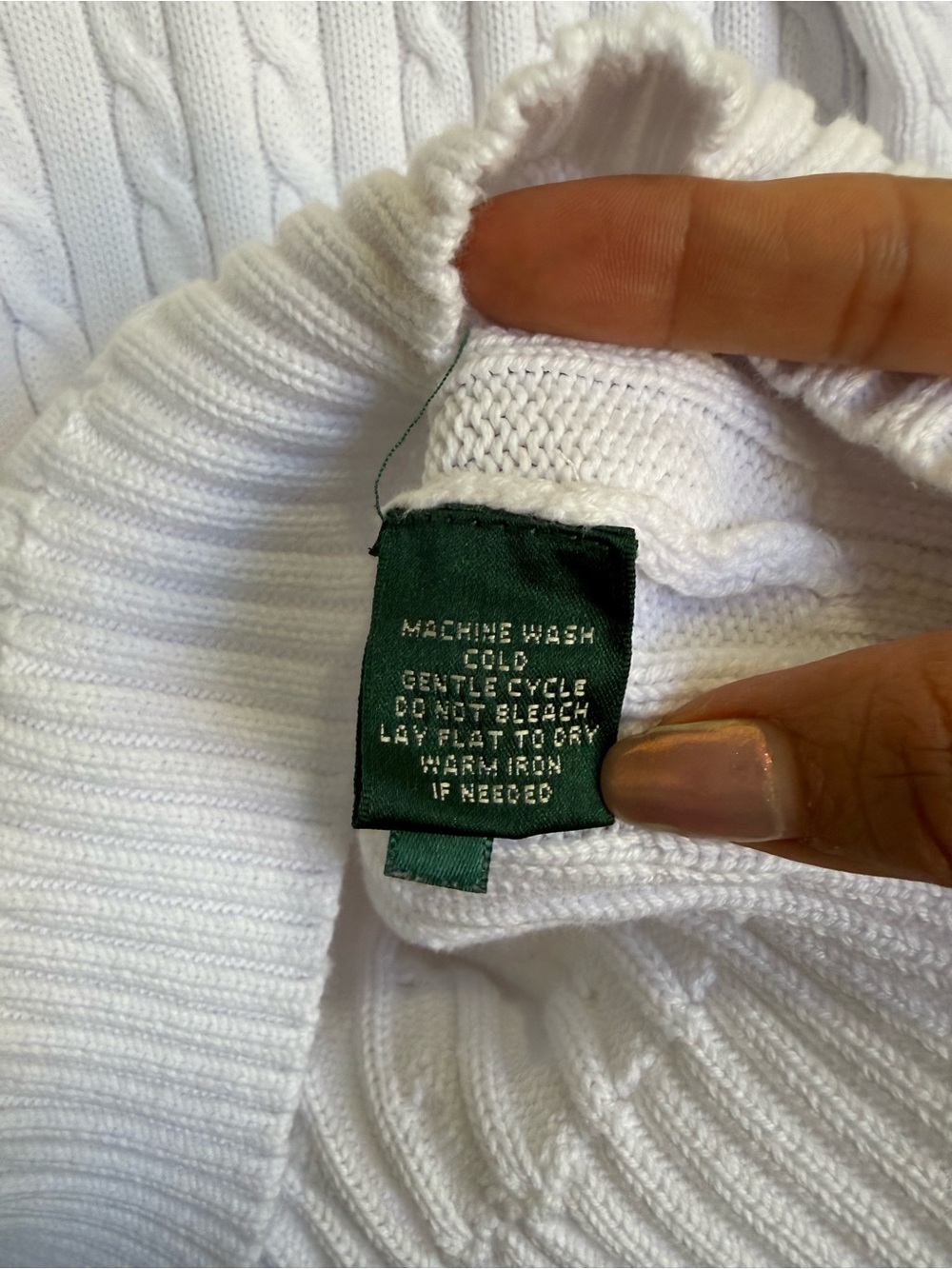 Lauren Ralph Lauren White Cable Knit V-Neck Sweater RL Logo Large - Picture 6 of 10